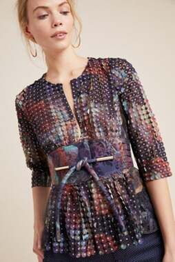 Anthropologie Byron Lars Monet Peplum Top XS Small 3D Laser Cut Obi 0
